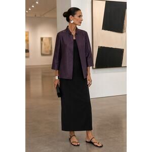 Eileen Fisher 100% Silk Plum Textured Jacket Quiet Luxury Art Gallery Size Small